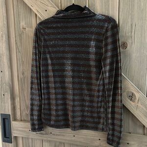 Nine West Striped Long Sleeve Metallic Top